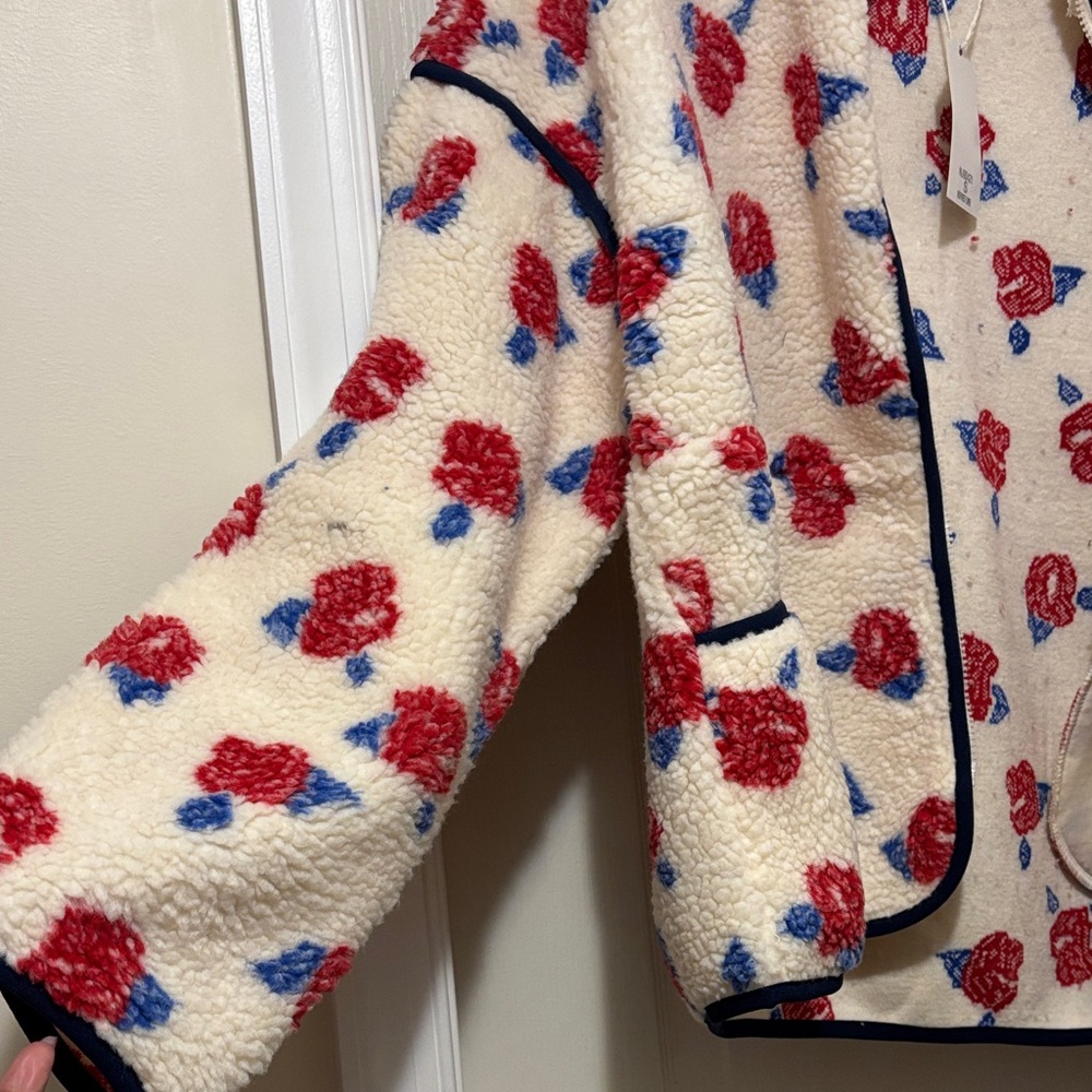 Very J Cream Teddy Jacket with Red and Blue Floral Design - Picture 3 of 7